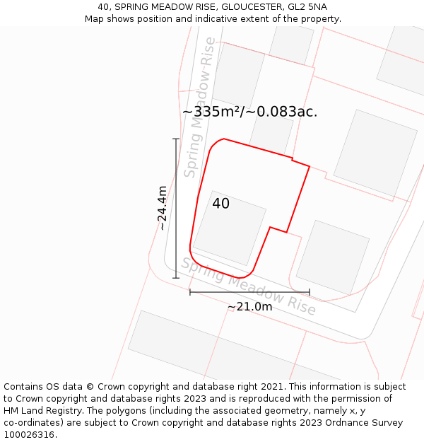 40, SPRING MEADOW RISE, GLOUCESTER, GL2 5NA: Plot and title map