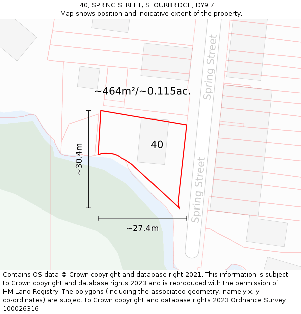 40, SPRING STREET, STOURBRIDGE, DY9 7EL: Plot and title map