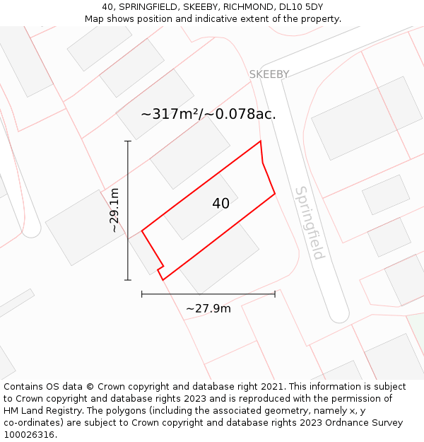 40, SPRINGFIELD, SKEEBY, RICHMOND, DL10 5DY: Plot and title map