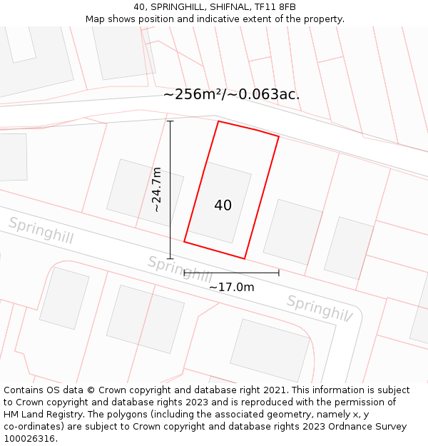 40, SPRINGHILL, SHIFNAL, TF11 8FB: Plot and title map