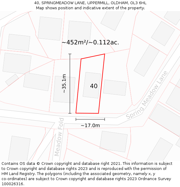 40, SPRINGMEADOW LANE, UPPERMILL, OLDHAM, OL3 6HL: Plot and title map