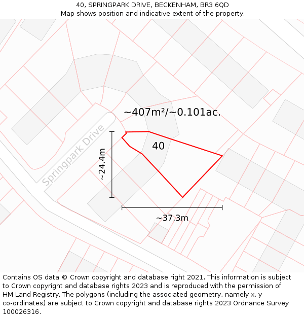 40, SPRINGPARK DRIVE, BECKENHAM, BR3 6QD: Plot and title map