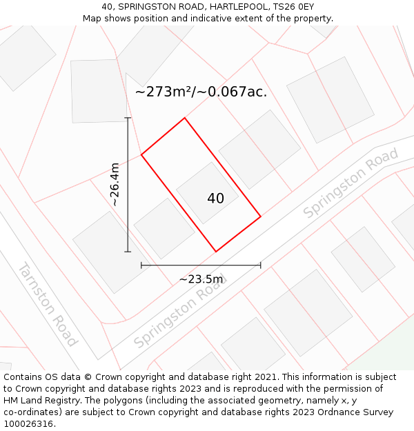40, SPRINGSTON ROAD, HARTLEPOOL, TS26 0EY: Plot and title map