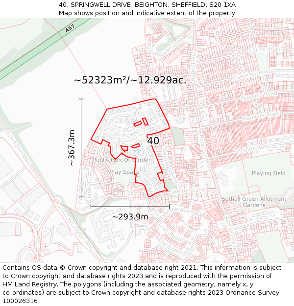 40, SPRINGWELL DRIVE, BEIGHTON, SHEFFIELD, S20 1XA: Plot and title map