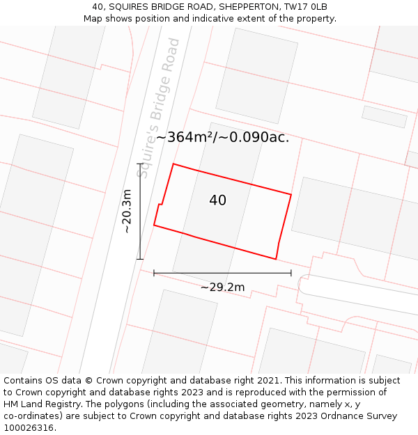 40, SQUIRES BRIDGE ROAD, SHEPPERTON, TW17 0LB: Plot and title map