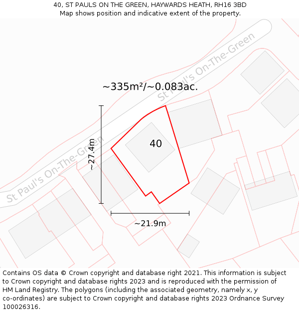 40, ST PAULS ON THE GREEN, HAYWARDS HEATH, RH16 3BD: Plot and title map