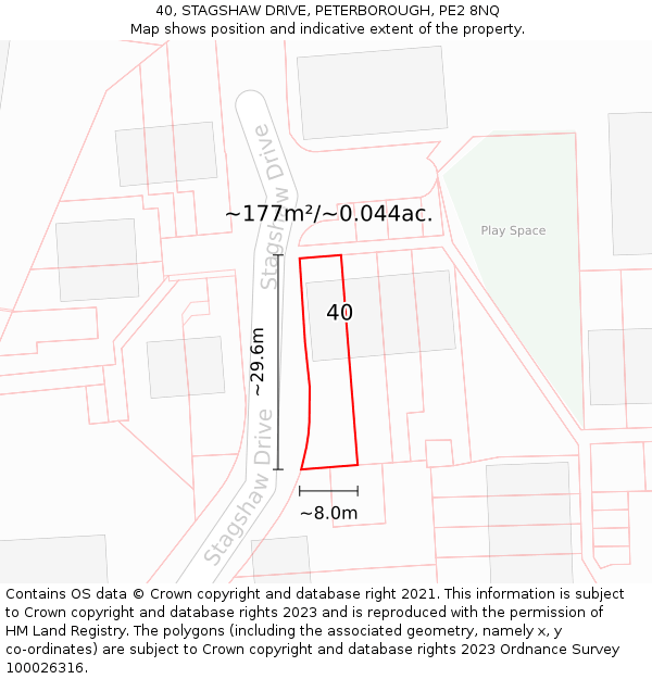 40, STAGSHAW DRIVE, PETERBOROUGH, PE2 8NQ: Plot and title map