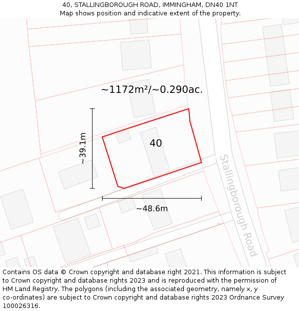 40, STALLINGBOROUGH ROAD, IMMINGHAM, DN40 1NT: Plot and title map
