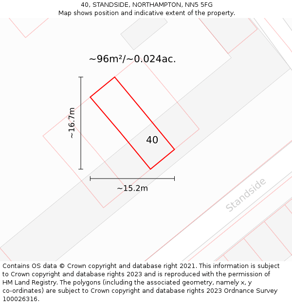 40, STANDSIDE, NORTHAMPTON, NN5 5FG: Plot and title map