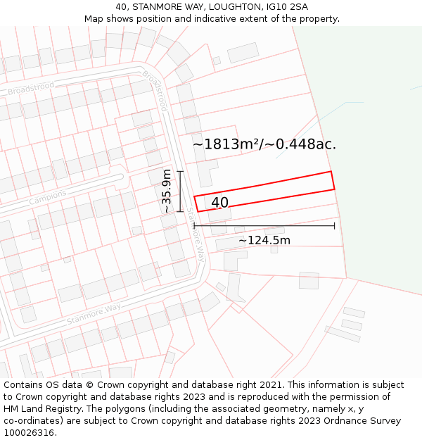 40, STANMORE WAY, LOUGHTON, IG10 2SA: Plot and title map