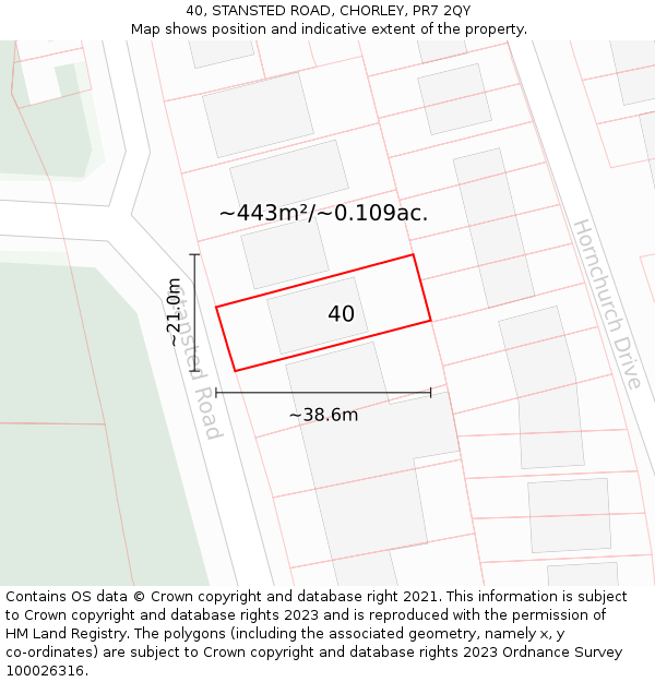 40, STANSTED ROAD, CHORLEY, PR7 2QY: Plot and title map