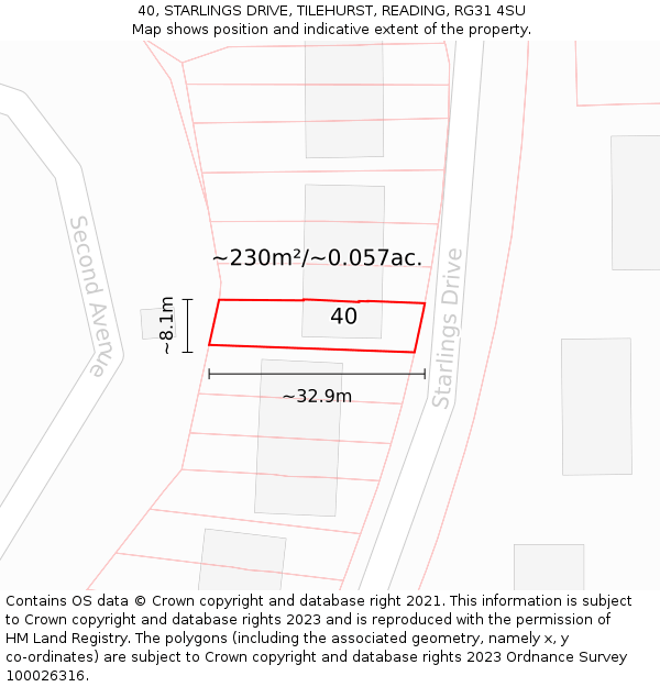 40, STARLINGS DRIVE, TILEHURST, READING, RG31 4SU: Plot and title map