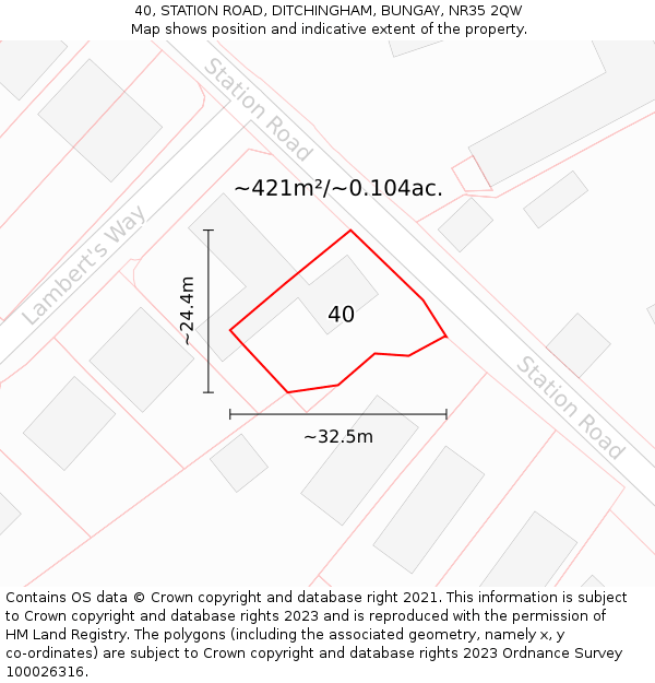 40, STATION ROAD, DITCHINGHAM, BUNGAY, NR35 2QW: Plot and title map