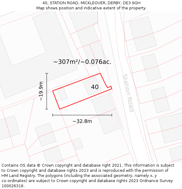40, STATION ROAD, MICKLEOVER, DERBY, DE3 9GH: Plot and title map