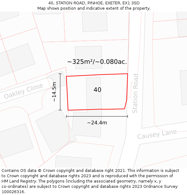 40, STATION ROAD, PINHOE, EXETER, EX1 3SD: Plot and title map