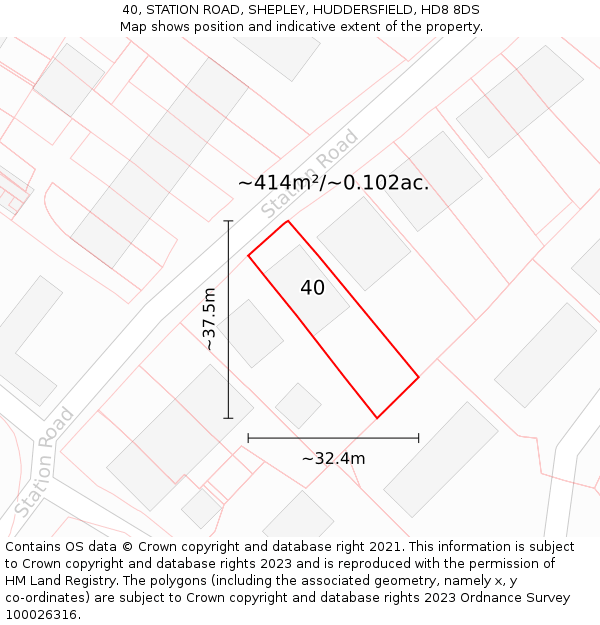 40, STATION ROAD, SHEPLEY, HUDDERSFIELD, HD8 8DS: Plot and title map