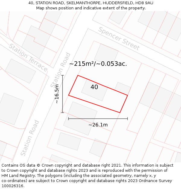 40, STATION ROAD, SKELMANTHORPE, HUDDERSFIELD, HD8 9AU: Plot and title map