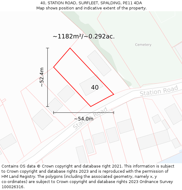 40, STATION ROAD, SURFLEET, SPALDING, PE11 4DA: Plot and title map