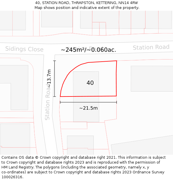 40, STATION ROAD, THRAPSTON, KETTERING, NN14 4RW: Plot and title map