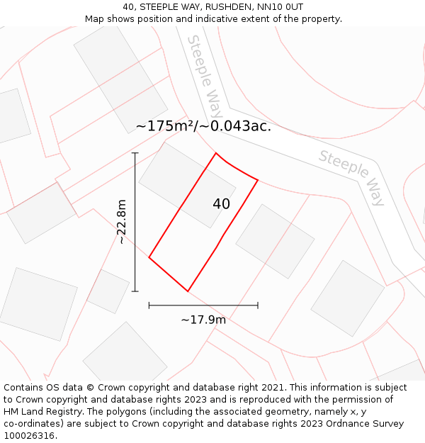 40, STEEPLE WAY, RUSHDEN, NN10 0UT: Plot and title map