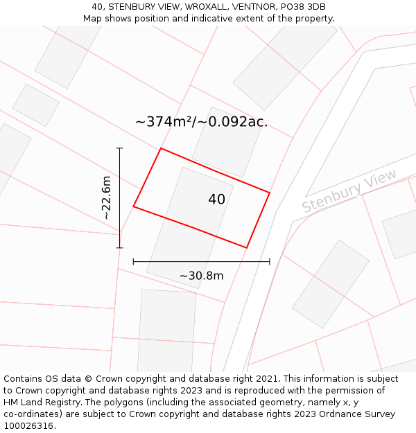 40, STENBURY VIEW, WROXALL, VENTNOR, PO38 3DB: Plot and title map