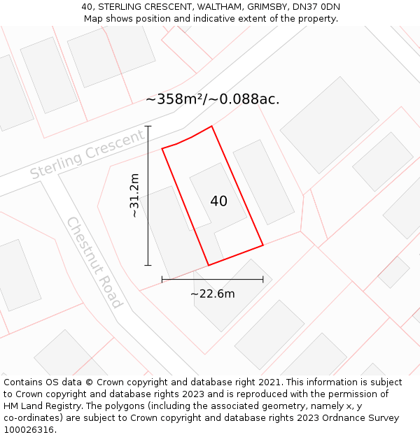 40, STERLING CRESCENT, WALTHAM, GRIMSBY, DN37 0DN: Plot and title map