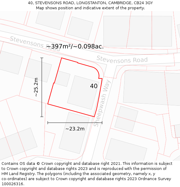 40, STEVENSONS ROAD, LONGSTANTON, CAMBRIDGE, CB24 3GY: Plot and title map