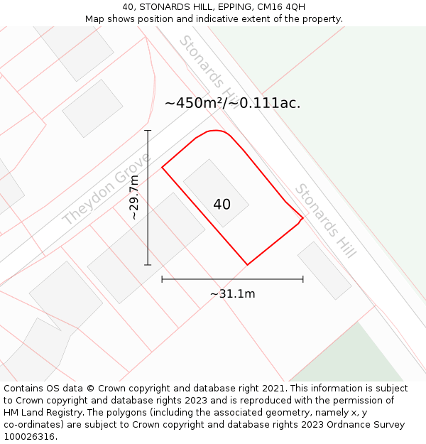 40, STONARDS HILL, EPPING, CM16 4QH: Plot and title map