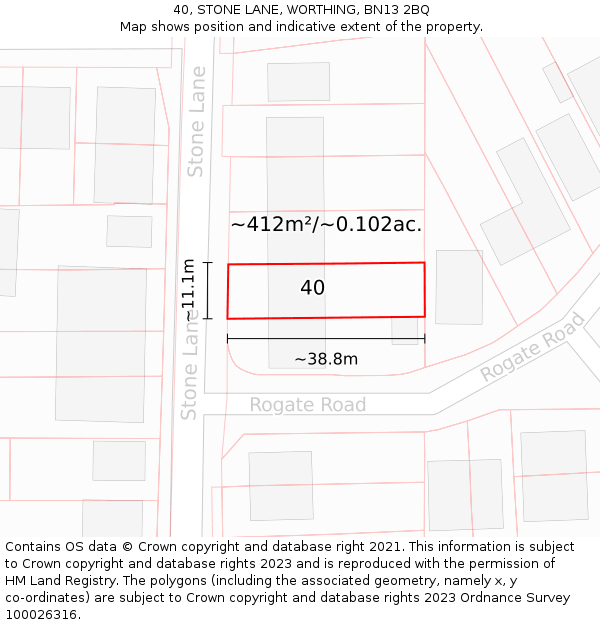 40, STONE LANE, WORTHING, BN13 2BQ: Plot and title map