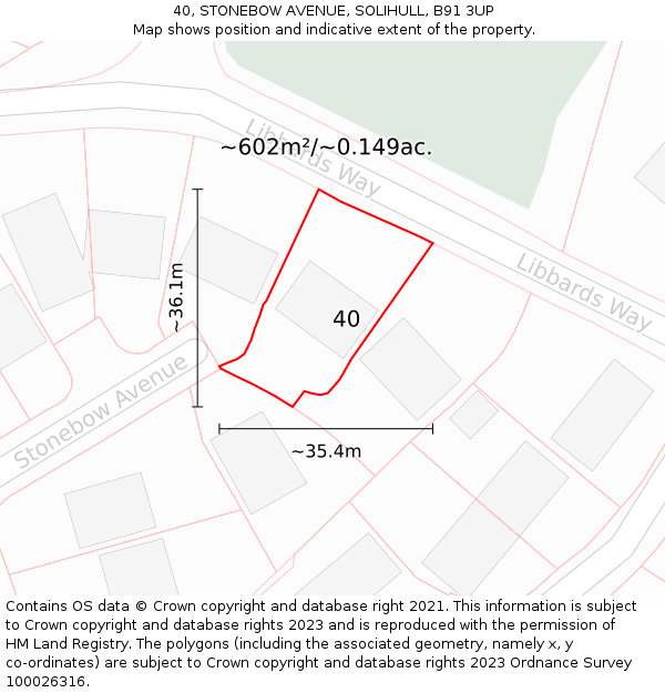 40, STONEBOW AVENUE, SOLIHULL, B91 3UP: Plot and title map