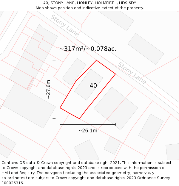 40, STONY LANE, HONLEY, HOLMFIRTH, HD9 6DY: Plot and title map