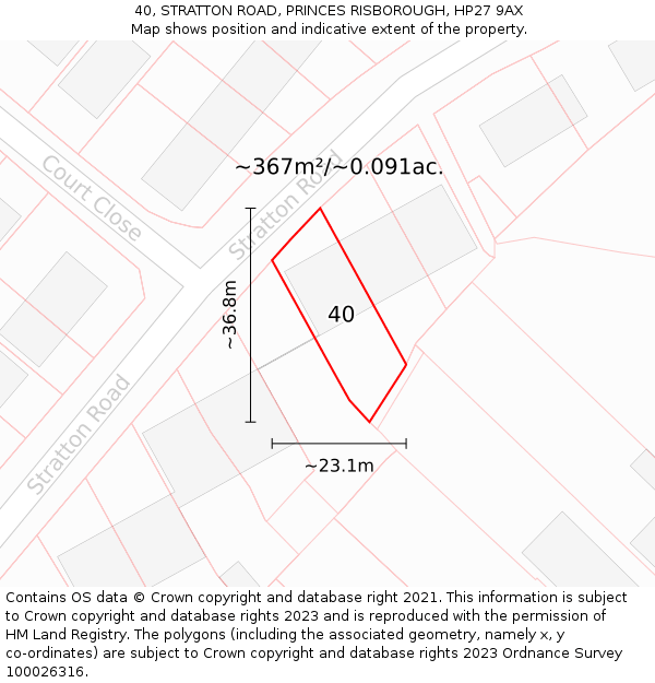 40, STRATTON ROAD, PRINCES RISBOROUGH, HP27 9AX: Plot and title map