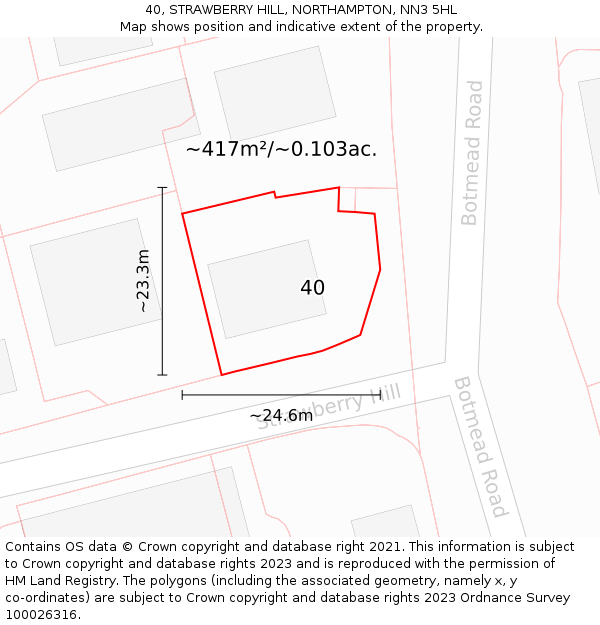 40, STRAWBERRY HILL, NORTHAMPTON, NN3 5HL: Plot and title map