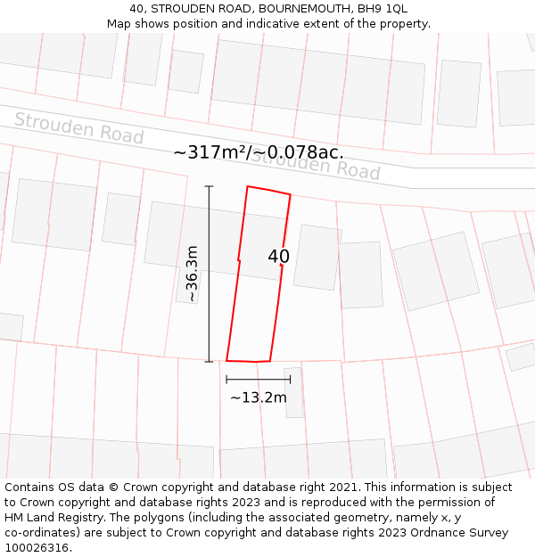 40, STROUDEN ROAD, BOURNEMOUTH, BH9 1QL: Plot and title map