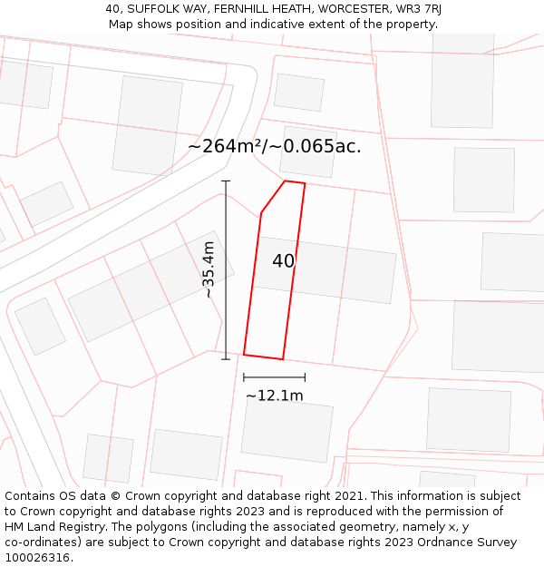 40, SUFFOLK WAY, FERNHILL HEATH, WORCESTER, WR3 7RJ: Plot and title map