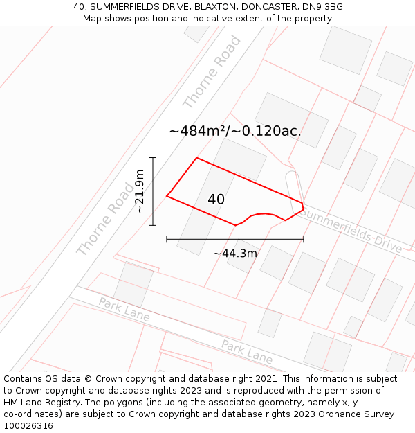 40, SUMMERFIELDS DRIVE, BLAXTON, DONCASTER, DN9 3BG: Plot and title map