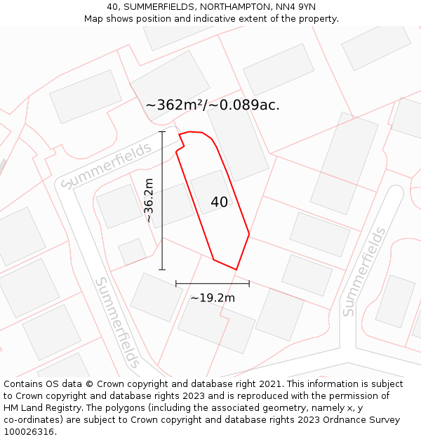 40, SUMMERFIELDS, NORTHAMPTON, NN4 9YN: Plot and title map