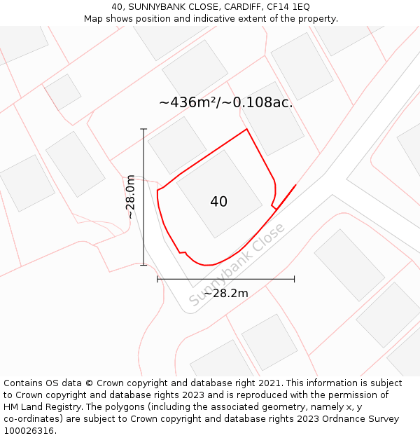 40, SUNNYBANK CLOSE, CARDIFF, CF14 1EQ: Plot and title map