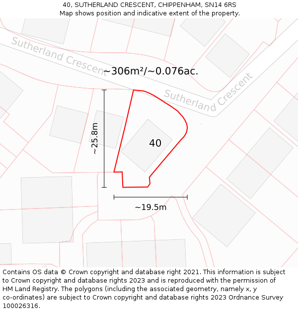 40, SUTHERLAND CRESCENT, CHIPPENHAM, SN14 6RS: Plot and title map