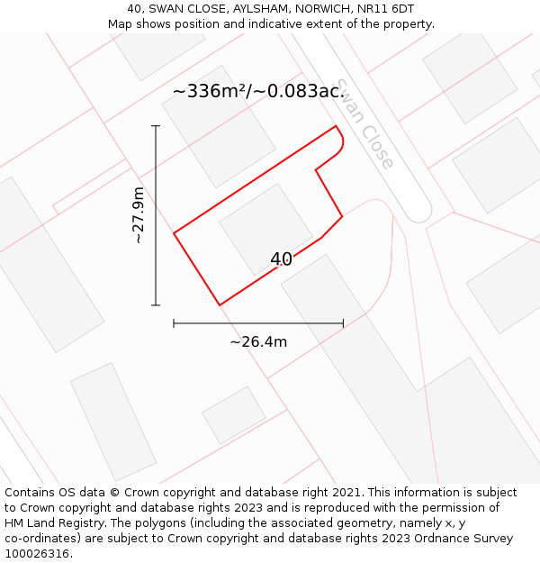 40, SWAN CLOSE, AYLSHAM, NORWICH, NR11 6DT: Plot and title map