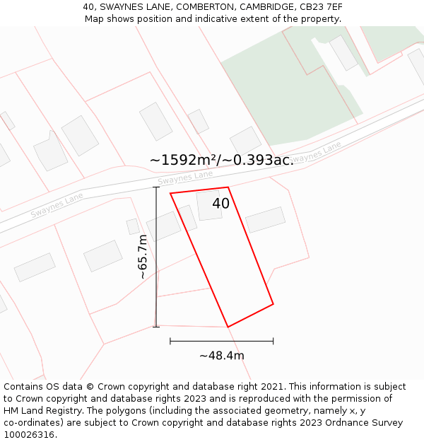 40, SWAYNES LANE, COMBERTON, CAMBRIDGE, CB23 7EF: Plot and title map