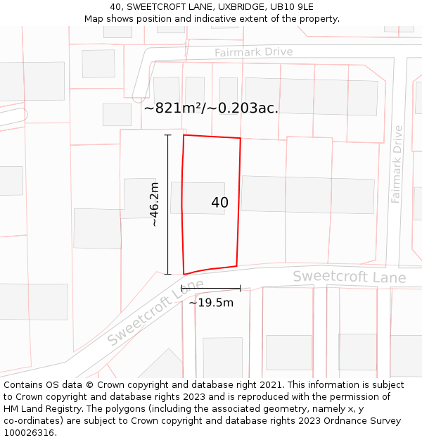 40, SWEETCROFT LANE, UXBRIDGE, UB10 9LE: Plot and title map