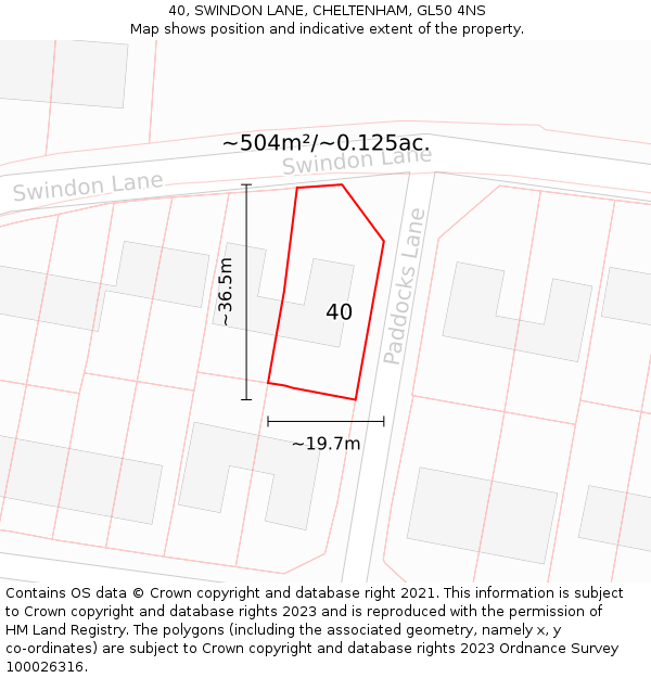 40, SWINDON LANE, CHELTENHAM, GL50 4NS: Plot and title map