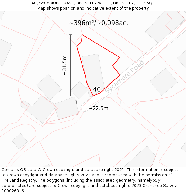 40, SYCAMORE ROAD, BROSELEY WOOD, BROSELEY, TF12 5QG: Plot and title map