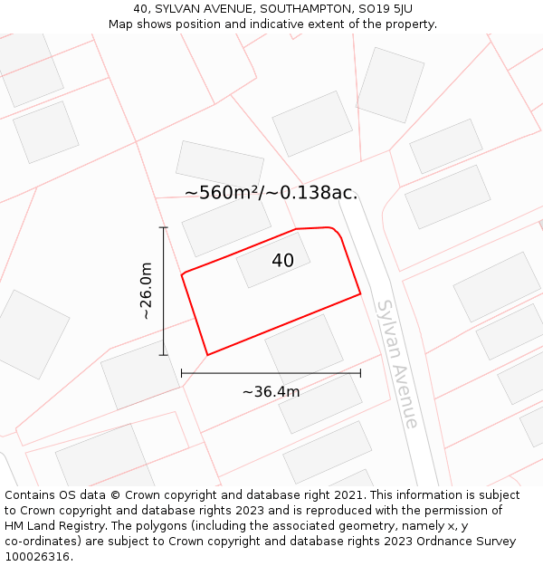40, SYLVAN AVENUE, SOUTHAMPTON, SO19 5JU: Plot and title map