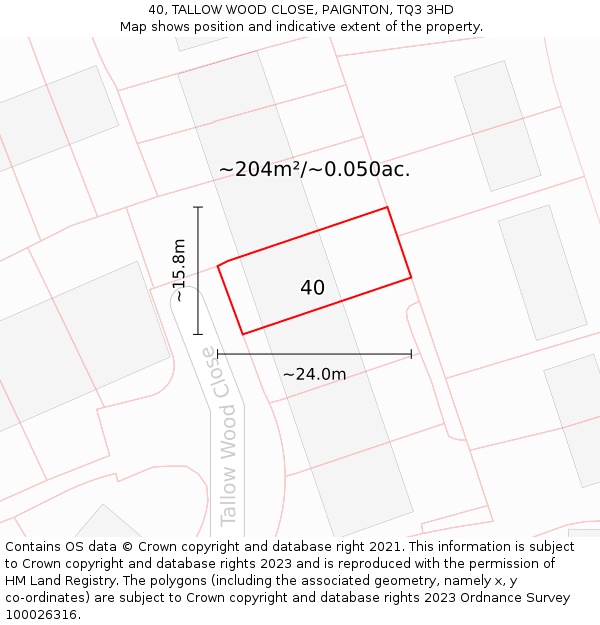 40, TALLOW WOOD CLOSE, PAIGNTON, TQ3 3HD: Plot and title map