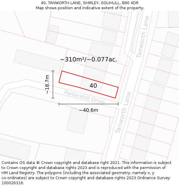 40, TANWORTH LANE, SHIRLEY, SOLIHULL, B90 4DR: Plot and title map