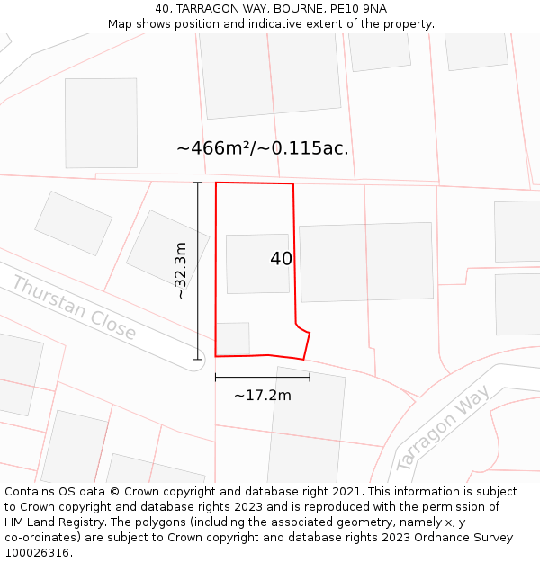 40, TARRAGON WAY, BOURNE, PE10 9NA: Plot and title map