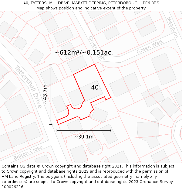 40, TATTERSHALL DRIVE, MARKET DEEPING, PETERBOROUGH, PE6 8BS: Plot and title map