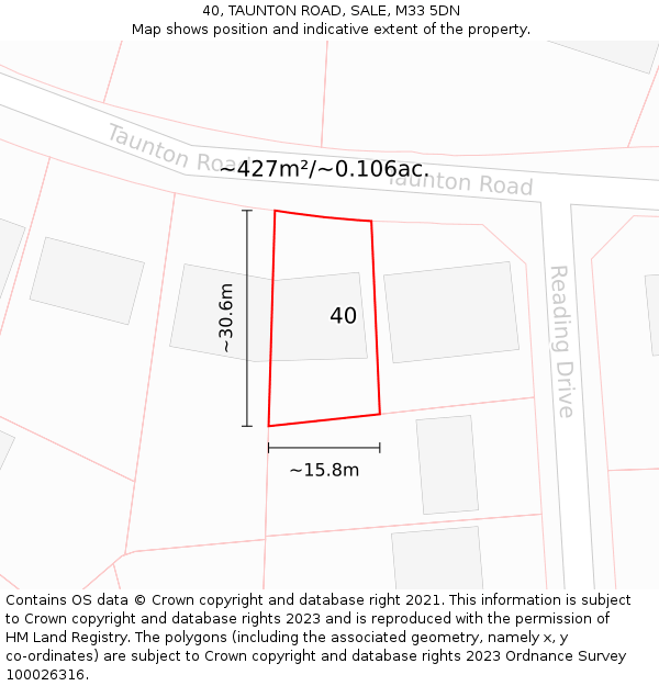 40, TAUNTON ROAD, SALE, M33 5DN: Plot and title map
